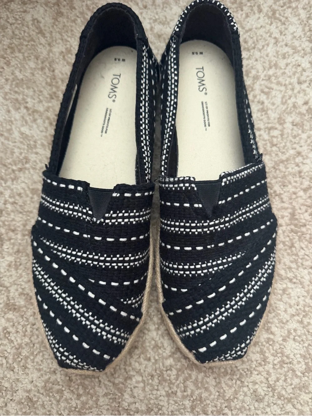 Tom’s Women’s Alpargata Rope Black Multi Chunky Global Woven Size 9.5 boho casua